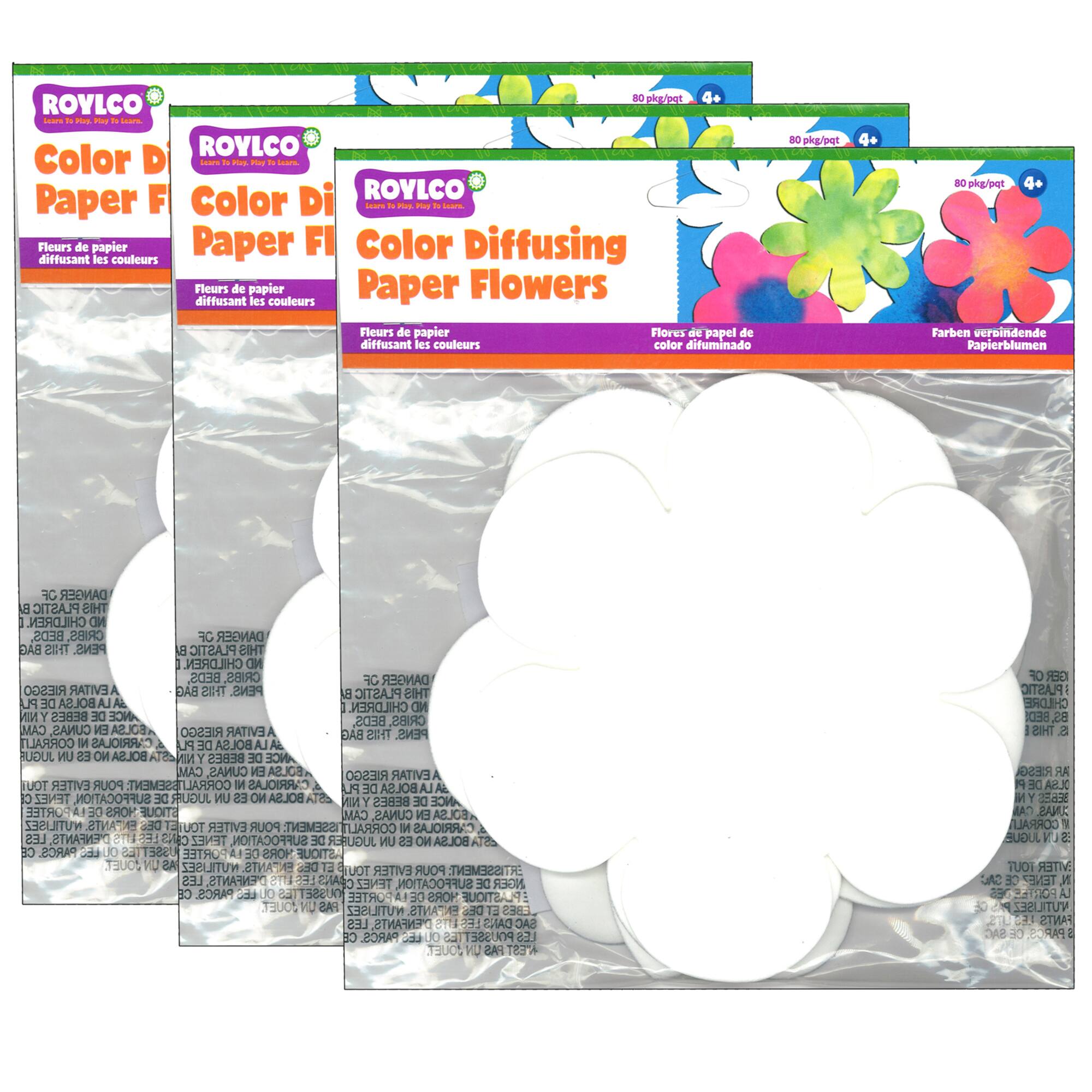 Roylco® Color Diffusing Paper Flowers, 3 Packs of 80